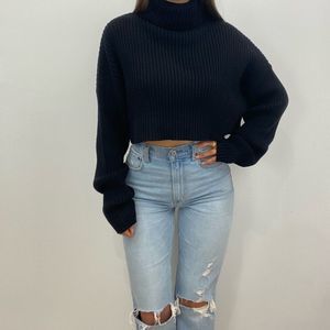 Black Turtleneck Cropped Sweater